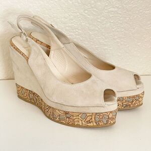 Toni Pons Premium sling back wedge in cream suede leather.  40/8.5-9